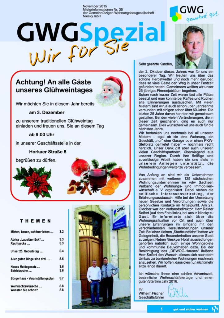 Titelseite: GWG Mieterzeitung November 2015
