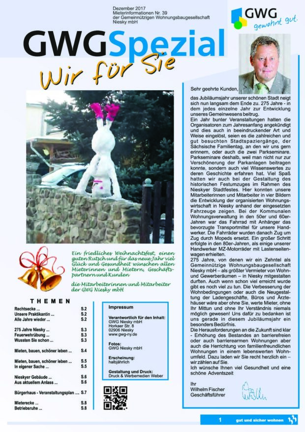 Titelseite: GWG Mieterzeitung Dezember 2017