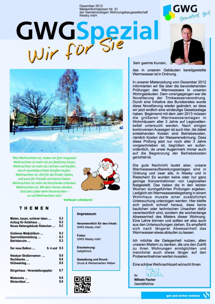 Titelseite: GWG Mieterzeitung Dezember 2013