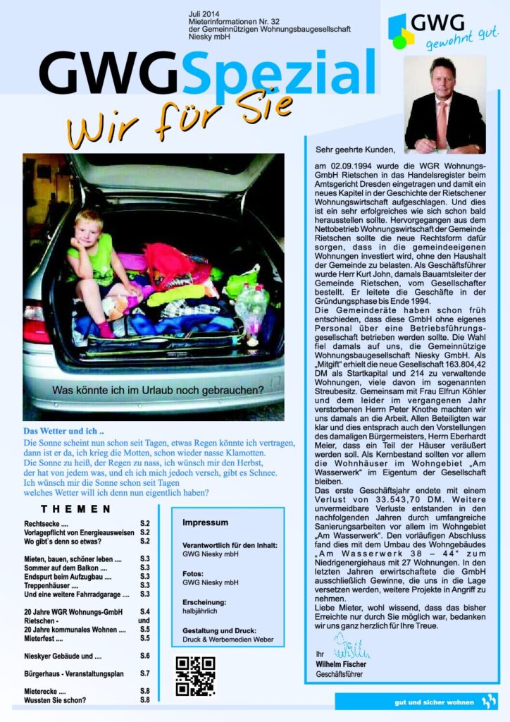 Titelseite: GWG Mieterzeitung Juli 2014